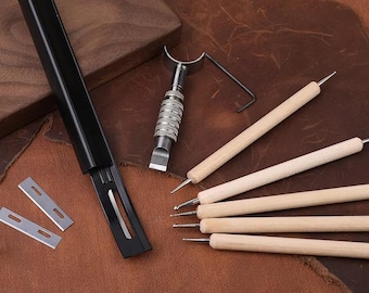 Juego de herramientas para tallar cuero, cuchillo giratorio, biselador y bolígrafos de modelado (7 piezas)
