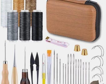Leather Sewing Kit with Large-Eye Needles & Thread | Upholstery Repair Tools for DIY Crafts