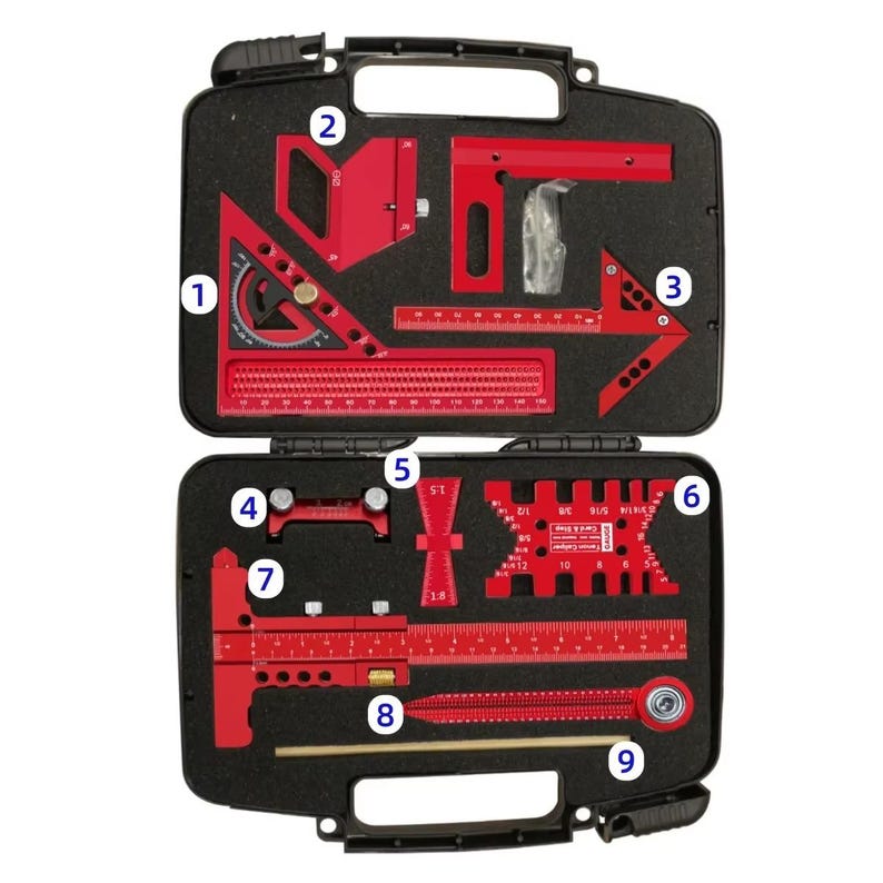 9pcs Woodworking Measuring Square Tool Set Aluminum Scribing Ruler ...