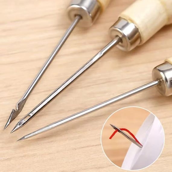 3Pcs Wooden Leather Sewing Awl Set – Hand Stitching Tool for DIY Craft & Shoe Repair
