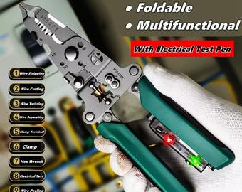 9-in-1 Wire Stripper with Voltage Tester: Foldable DIY Electrical Tool