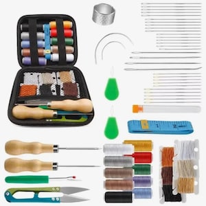 Leather Sewing Repair Kit: Heavy Duty Needles, Waxed Thread, Awls (59 Pcs