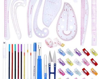 Juego de reglas francesas de plástico: plantilla de dibujo para costura y kit de herramientas de medición para confección.