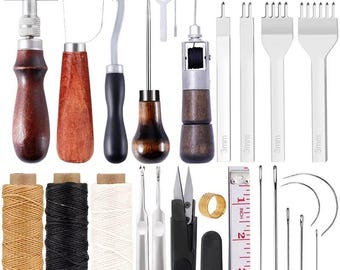 Leather Craft Tool Kit: Hand Sewing, Stitching, Carving & Punch Set