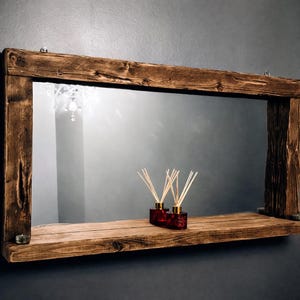 Rustic Wood Shelf Mirror |  Rustic Wall Decor