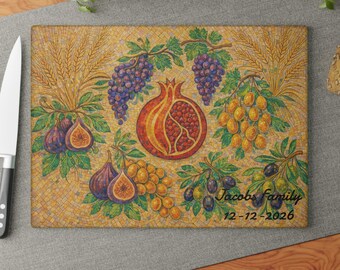 Personalized Pomegranate mosaic tray, Glass Challah Board Plate, Seven Species shavuot Decor, 7 of israel, shabbat tray, passover gift 4