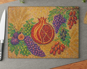 Personalized Pomegranate mosaic tray, Glass Challah Board Plate, Seven Species shavuot Decor, 7 of israel, shabbat tray, passover gift 2