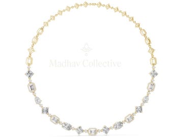 Statement Moissanite Necklace in Pure Gold And Sterling Silver