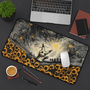 Mimikyu Sunflower Oil Painting Inspired Desk Mat, Desk Accessories, Home Office Decor, Gifts for Creatives, Unique Mousepad