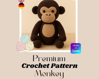 Patrón de amigurumi de mono a crochet en PDF - Patrón de crochet de mono - Instrucciones de crochet para principiantes para hacer peluches