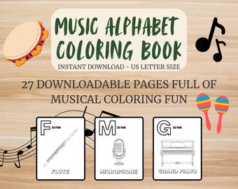 ABC Musik Malbuch für Kinder: Musikalische Alphabet Aktivität (Digitaler Download)