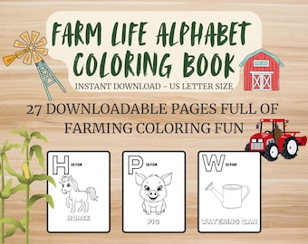 Libro para colorear del alfabeto de la vida en la granja: Páginas de animales imprimibles (descarga digital)