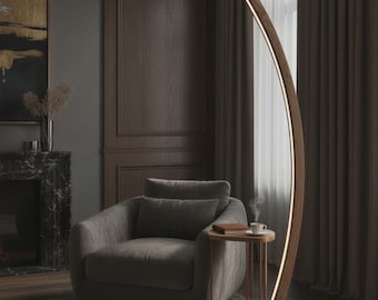 Geschwungene Stehlampe, LED Stehlampe aus Holz, Skandinavische Moderne Lampe, Japandi Beleuchtung für zu Hause, Designer Boden Dekor