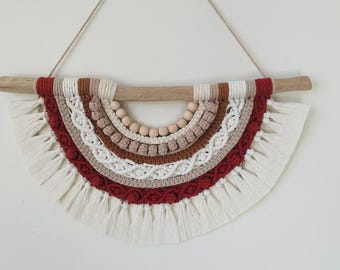 Makramee Wandbehang Boho Halbmond, Handgemachte Baumwolle Wand Dekoration, Kinderzimmer Wand Kunst, Faser Tapisserie, Holzperlen, Boho Wohnkultur