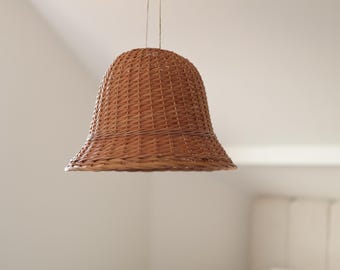 Handgefertigte Rattan Bell Pendelleuchte, 24х24in Wicker Deckenleuchte, natürliche Boho Leuchte, gewebter Lampenschirm, Scandi Home Decor