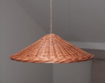 Japandi Anhänger Deckenlampenschirm, handgewebter großer Rattan-Lichtschirm, Boho Natürliche Hängelampenabdeckung für Schlafzimmer Wohnzimmer
