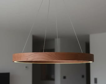 Holzring Pendelleuchte, Eiche LED Kronleuchter, Moderne Holzhängelampe, Kreisförmige Deckenleuchte, Skandinavische Leuchte