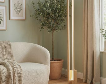 Holz Stehlampe, Moderne LED Stehleuchte, Skandinavische Stehlampe, Minimalistische Holzbeleuchtung