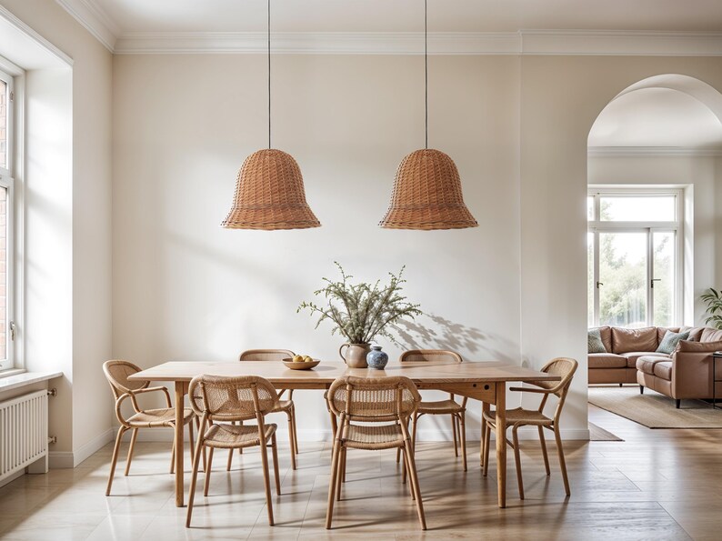 Large Handmade Rattan Pendant Light – Natural Wicker Bell Pendant ...