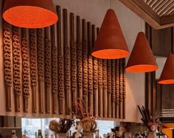 Conical pendant lamp shade, orange felt pendant light, terracotta cone lamp, mid century modern ceiling shade, Handmade Gift, Home Decor