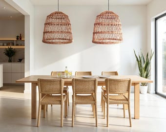 Rattan Pendelleuchte, Hängelampe aus natürlichem Weidengeflecht, große Boho Deckenleuchte für Esszimmer Kücheninsel