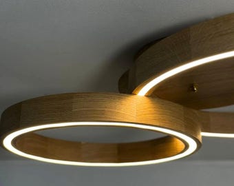 Holzring LED-Deckenleuchte, Zwei-Ring-Unterputzmontage, Schlafzimmer Wohnzimmer, skandinavische Eichenlampe Leuchte, modernes Wohndekor, minimalistisches Geschenk