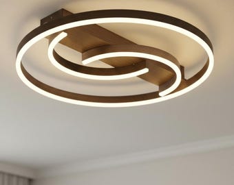 Holz Deckenleuchte, Eiche LED Ringlampe, moderne Holzdeckenleuchte, kreisförmige Unterputz Beleuchtung, skandinavische Deckenleuchte