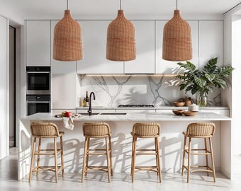 Premium rotan fles hanglamp – hedendaagse bamboe plafondarmatuur, keukeneilandlamp, natuurlijk huismeubilair