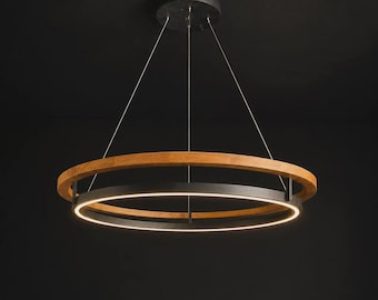Holzring Pendelleuchte, Eiche LED Kronleuchter, Moderne Holzhängelampe, Kreisförmige Deckenleuchte, Skandinavische Leuchte
