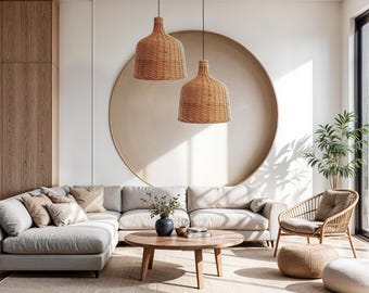 Custom Woven Rattan Lampshade | Natural Ceiling Light for Living Room or Dining Area | Handmade Rattan Bell Wicker Light
