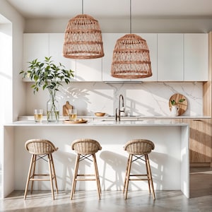 Lámpara colgante extragrande de mimbre natural, lámpara de techo bohemia de diseño moderno para comedores.