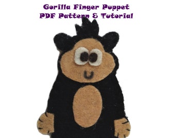 Gorilla Felt Finger Puppet PDF Pattern Tutorial/ Zoo Animal Finger Puppet Digital Pattern