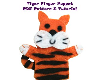 Tiger Felt Finger Puppet PDF Pattern Tutorial/ Zoo Animal Finger Puppet Digital Pattern