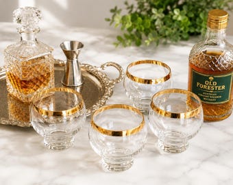 Set of 4 Vintage Gold Rim Cocktail Glasses Coupe Glasses Elegant Barware Mad Men Style