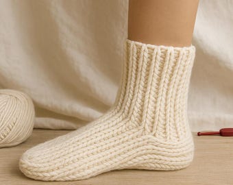 Patron de chaussettes PDF : réversible, chaussettes montantes, adapté aux débutants, fil volumineux, téléchargement immédiat