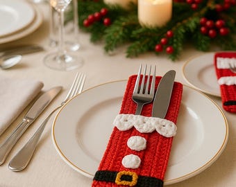 Porte-couverts de Noël : motif père Noël au crochet (téléchargement PDF)