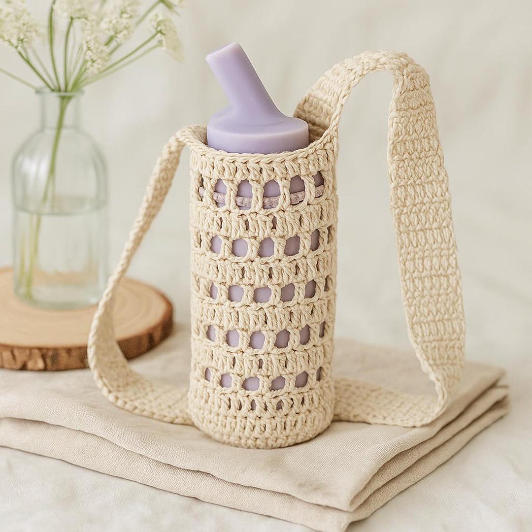 Crochet Mesh Water Bottle Bag Pattern – Beginner-friendly PDF Tutorial ...