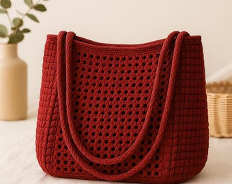 Crochet Mesh Tote Bag Pattern – PDF Tutorial, Market Bag