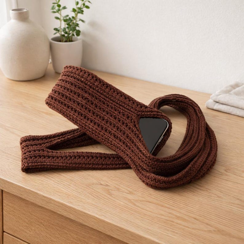 Soft Ribbed Phone Case with Strap crochet pattern listing photo by AnatoliaKnitStyle
