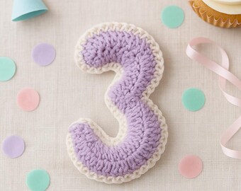 Crochet Number 3 Pattern PDF : Amigurumi Digit Three, Birthday Garland Number