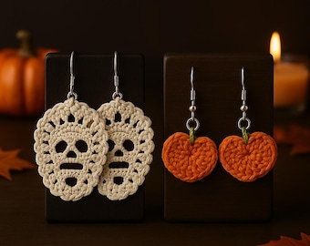 Halloween Earrings Crochet Pattern Bundle | Skull & Mini Pumpkin PDF | Beginner,  | Instant Download