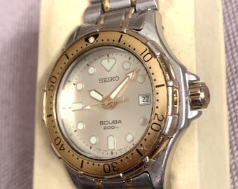 Seiko Taucheruhr 7N35-6000 Quarz, Taucheruhr 200 m, Herren, Gold, Vintage, selten