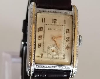 Originale, verzierte Bulova-Tankdose, manuell, 25 x 37 mm, seit 1930