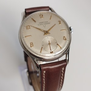 Certina vintage herenhorloge uit de jaren 50, jumbo oversized 37 mm, handopwindbaar, kaliber KF 330, subseconden.