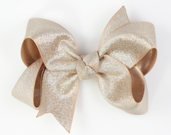NEW /"METALLIC GOLD/" Sparkly Hairbow Alligator Clips Girls Ribbon Bows 4.5 Inch