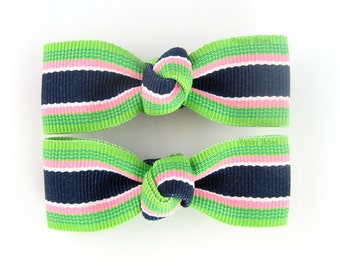 Navy Blue Hair Clips Taffy Striped 2 Inch Barrettes for Baby | Etsy