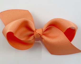 Orange Hair Bow / Hair Bows for Girls, Medium Hair Bows for Baby, Ribbon Hair Clip with Bows for Babies Fine Hair - Light Orange Loopy Bow