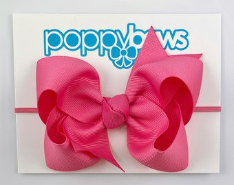 Baby Headband in Hot Pink - 4 inch Bow Headbands for Baby / Baby Headbands with Big Bows / Large Bow Baby Head Band / Grosgrain Ribbon