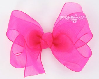 Sheer Hair Bow in Neon Pink / 3 inch hair bow for baby / girls hair bows / sheer hair bows / pink hair bows / bright pink hair bows on clip