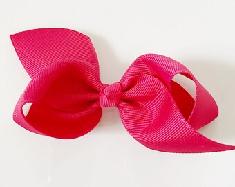 Pink Hair Bow / Hair Bows for Girls, Medium Hair Bows for Baby, Ribbon Hair Clip with Bows for Babies Fine Hair - French Pink Loopy Bow